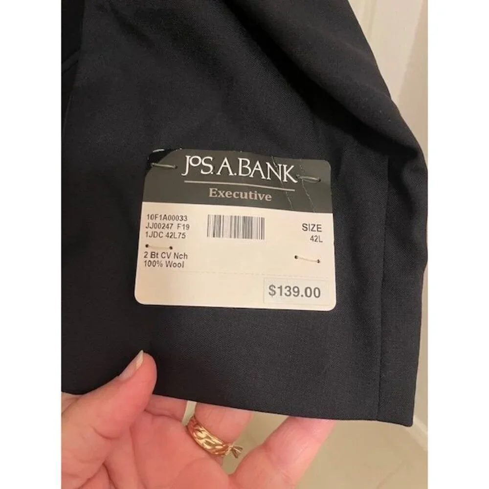 Jos A. Bank Executive Blazer Traditional Fit Men's‎ 42L Black 100% Wool